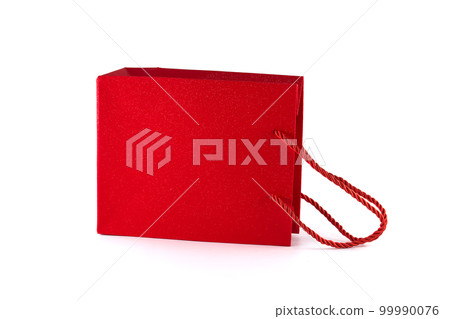 Red paper shopping bag isolated on white 99990076