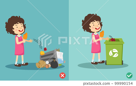 Do not throw littering on the floor.wrong and right.vector illustration 99990154