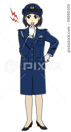 Female police officer blowing a horn (whole body) 99990309