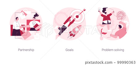 Cooperation and teamwork abstract concept vector illustration set. Partnership and goals, problem solving, business partner, strategic planning, decision making and mission setting abstract metaphor. Cooperation and teamwork abstract concept vector illustration set. Partnership and goals, problem solving, business partner, strategic planning, decision making and mission setting abstract metaphor. 99990363