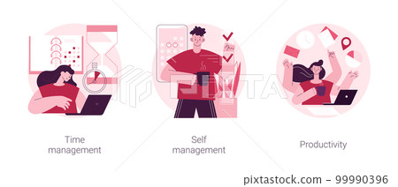 Productivity software abstract concept vector illustration set. Time management, self management, productivity at work, project schedule, employee performance, effective planning abstract metaphor. Productivity software abstract concept vector illustration set. Time management, self management, productivity at work, project schedule, employee performance, effective planning abstract metaphor. 99990396