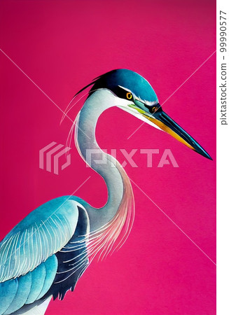 Funny adorable portrait headshot of cute heron bird. South American flying animal. Watercolor imitation illustration. AI generated vertical artistic poster. Funny adorable portrait headshot of cute heron bird. South American flying animal. Watercolor imitation illustration. AI generated vertical artistic poster. 99990577