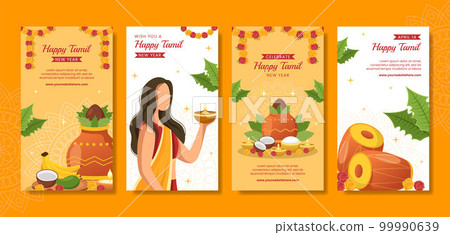 Happy Tamil New Year Social Media Stories Cartoon Hand Drawn Templates Background Illustration Happy Tamil New Year Social Media Stories Cartoon Hand Drawn Templates Background Illustration 99990639