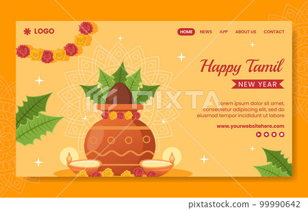 Happy Tamil New Year Social Media Landing Page Cartoon Hand Drawn Template Background Illustration 99990642