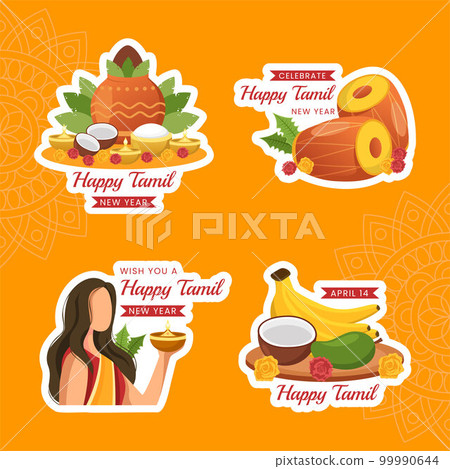Happy Tamil New Year Label Flat Cartoon Hand Drawn Templates Background Illustration Happy Tamil New Year Label Flat Cartoon Hand Drawn Templates Background Illustration 99990644