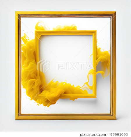 Yellow swirling smoke square frame isolated on white background. Yellow color abstract vapour . Ai generated square frame design. 99991093