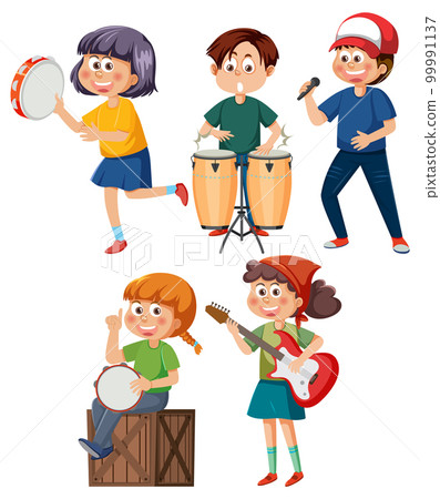 Set of cartoon kids character with music instruments Set of cartoon kids character with music instruments 99991137