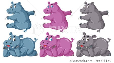 Set of cute hippopotamus cartoon character in different pose Set of cute hippopotamus cartoon character in different pose 99991139