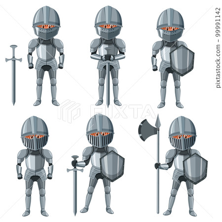 Set medieval knight cartoon character Set medieval knight cartoon character 99991142
