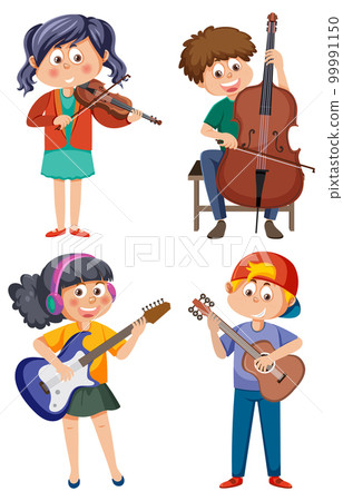 Set of cartoon kids character with music instruments 99991150