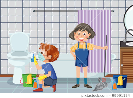 Cartoon children cleaning the house 99991154