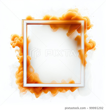 Orange swirling smoke square frame isolated on white background. Orange color abstract smooth flowing vapour. Ai generated square frame design. Orange swirling smoke square frame isolated on white background. Orange color abstract smooth flowing vapour. Ai generated square frame design. 99991202