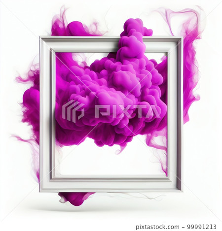Magenta swirling smoke square frame isolated on white background. Magenta pink color abstract smooth flowing vapour. Ai generated square frame design. 99991213
