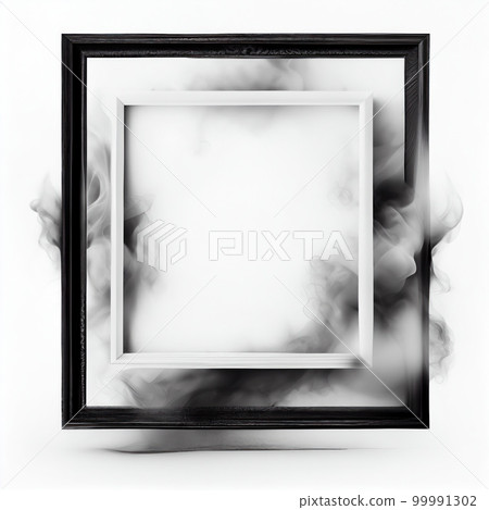 Black swirling smoke square frame isolated on white background. Black color abstract smooth flowing vapour. Ai generated geometric square frame design. Black swirling smoke square frame isolated on white background. Black color abstract smooth flowing vapour. Ai generated geometric square frame design. 99991302