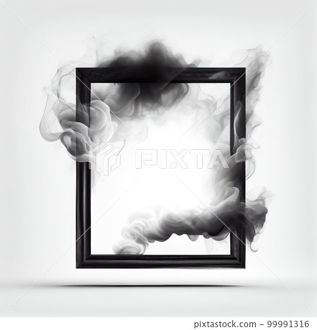 Black swirling smoke square frame isolated on white background. Black color abstract smooth flowing vapour. Ai generated geometric square frame design. Black swirling smoke square frame isolated on white background. Black color abstract smooth flowing vapour. Ai generated geometric square frame design. 99991316
