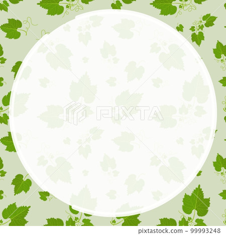 Round frame on background of seamless pattern with green leaves and tendrils. Ornament for social network page decoration. Design element. Vector 99993248