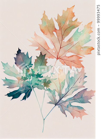 Colorful maple tree leaves watercolor pattern on white background. Artistic drawn pastel botanical plants painting. AI generated creative decorative floral vertical poster. Colorful maple tree leaves watercolor pattern on white background. Artistic drawn pastel botanical plants painting. AI generated creative decorative floral vertical poster. 99993475