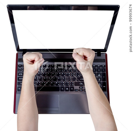 fists handful strong on laptop isolated fists handful strong on laptop isolated 99993674