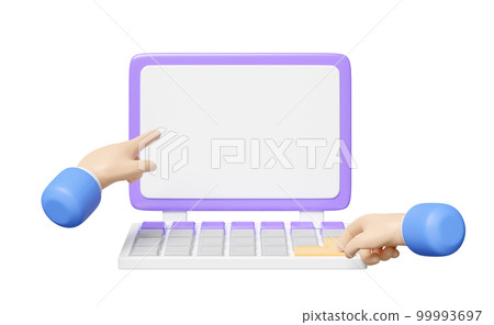3d businessman using laptop with blank computer screen isolated. template, mockup concept, 3d render illustration 3d businessman using laptop with blank computer screen isolated. template, mockup concept, 3d render illustration 99993697