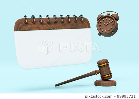 3d empty wooden calendar for marked date with judge gavel, hammer auction, clock isolated on blue background. schedule appointment, template, mockup concept, 3d render illustration, clipping path 3d empty wooden calendar for marked date with judge gavel, hammer auction, clock isolated on blue background. schedule appointment, template, mockup concept, 3d render illustration, clipping path 99993721