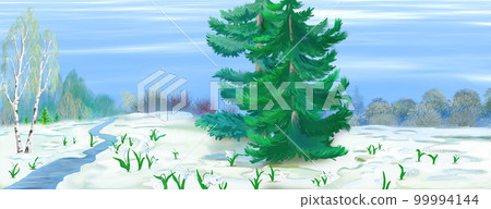 Snowdrops in the winter forest illustration Snowdrops in the winter forest illustration 99994144