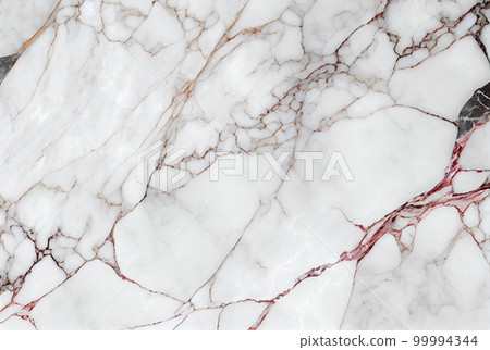 White marble with red veins surface abstract background. Decorative acrylic paint pouring rock marble texture. Horizontal natural white and red abstract pattern. 99994344