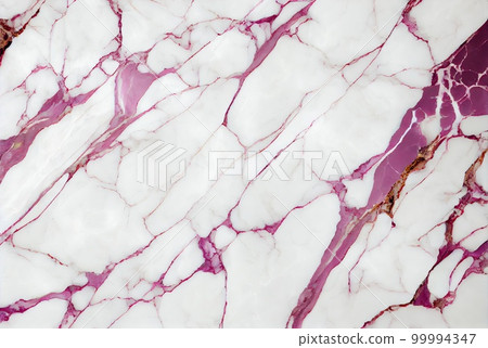 White marble with magenta veins surface abstract background. Decorative acrylic paint pouring rock marble texture. Horizontal natural white and magenta abstract pattern. 99994347