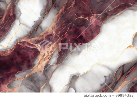 White marble with with gold and red ruby surface abstract background. Decorative acrylic paint pouring rock marble texture. Horizontal natural gold and red abstract pattern. 99994382