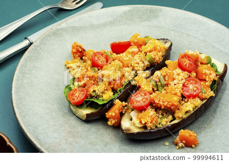 Stuffed aubergine with fried vegetables Stuffed aubergine with fried vegetables 99994611