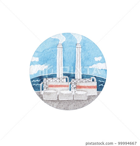 火力發電能源發電圖標水彩插圖 99994667