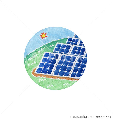 太陽能發電能源發電圖標水彩插圖 99994674