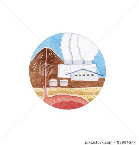 地熱發電能源發電圖標水彩插圖 99994677