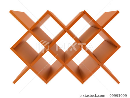 Empty wooden brown wine rack or bottle shelf isolated on white 99995099