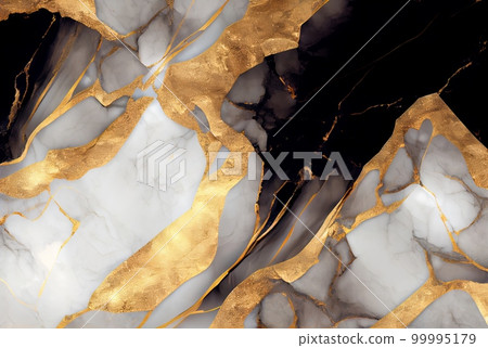 White marble with gold and black obsidian surface abstract background. Decorative acrylic paint pouring rock marble texture. Horizontal natural black and gold abstract pattern. White marble with gold and black obsidian surface abstract background. Decorative acrylic paint pouring rock marble texture. Horizontal natural black and gold abstract pattern. 99995179
