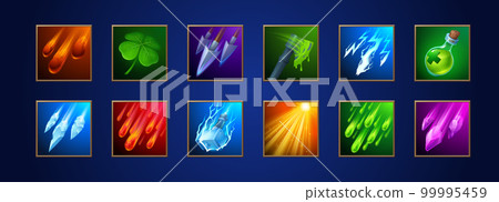 Fantasy game icons of magic spells and skills Fantasy game icons of magic spells and skills 99995459