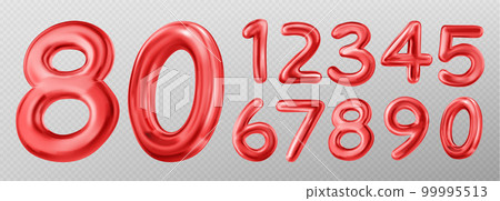 3d red numbers font, balloons of digits 99995513