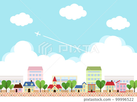 Early summer cityscape horizontal with normal version contrails Early summer cityscape horizontal with normal version contrails 99996522