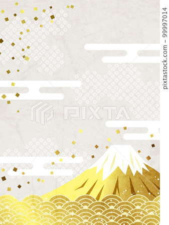 Japanese paper watercolor style Gold Fuji, sea and cloud Japanese background vertical 99997014