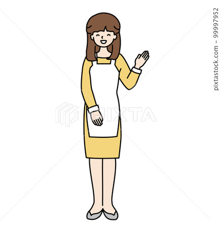 A woman wearing an apron to guide A woman wearing an apron to guide 99997952