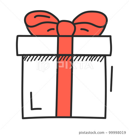 Gift doodle icon. White box with a red bow 99998019