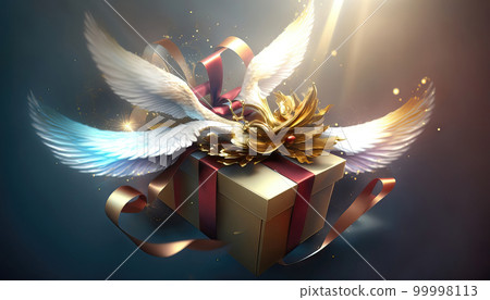 AI generated Gift box with angel wings on dark background. Gifts of holy spirit concept 99998113