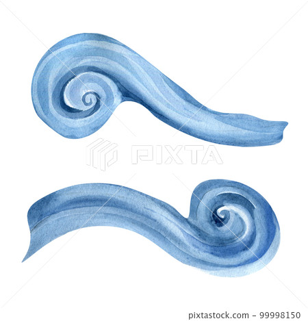 Sea waves in cartoon style watercolor illustration isolated on white background. Sea waves in cartoon style watercolor illustration isolated on white background. 99998150