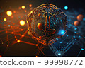 Global network. Blockchain 3D illustration. Neural networks and artificial intelligence. Generative AI. 99998772