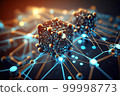 Global network. Blockchain 3D illustration. Neural networks and artificial intelligence. Generative AI. 99998773