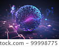 Global network. Blockchain 3D illustration. Neural networks and artificial intelligence. Generative AI. 99998775