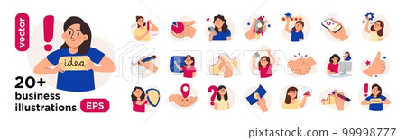 Vector illustrations of digital marketing with characters. The concept of a business idea, startup, organization, brainstorming. Mega set isolated on a white background 99998777