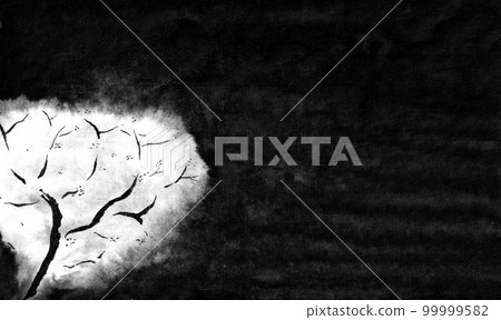 Sakura monochrome background in the night sky (ink hand-drawn illustration) 99999582