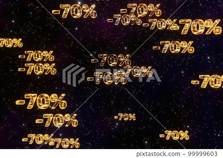 Orange minus seventy percent symbols fall down isolated on black background 3d render. Concept of discounts, sales, seasonal promotions, black friday, singles day and shopping 1111 99999603