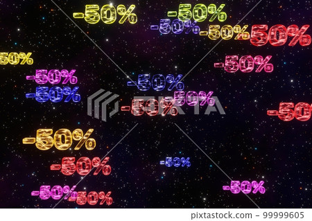 Colorful minus fifty percent symbols fall down isolated on black background 3d render. Concept of discounts, sales, seasonal promotions, black friday, singles day and shopping 1111 Colorful minus fifty percent symbols fall down isolated on black background 3d render. Concept of discounts, sales, seasonal promotions, black friday, singles day and shopping 1111 99999605