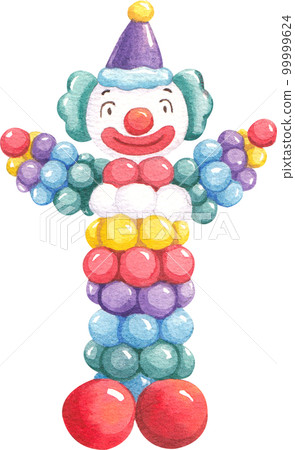 Circus clowns. Cartoon clown comedian juggling, funny clowns nose or jester party circus costume watercolor png element 99999624